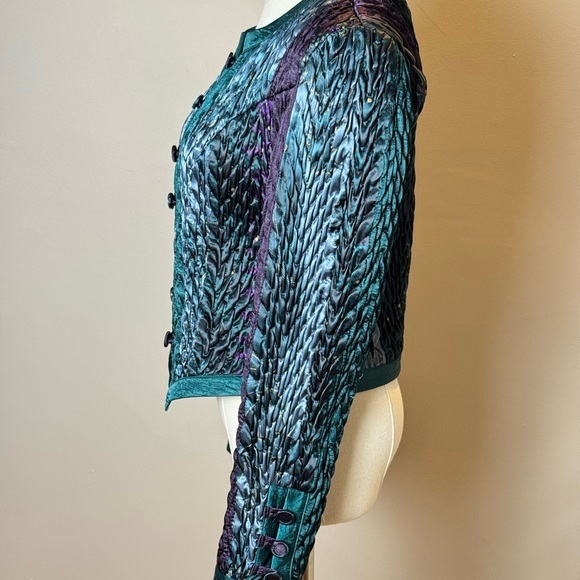 Vintage Jeanne Marc Braided Texture, Teal & Purple Jacket Size Small - Picture 5 of 11